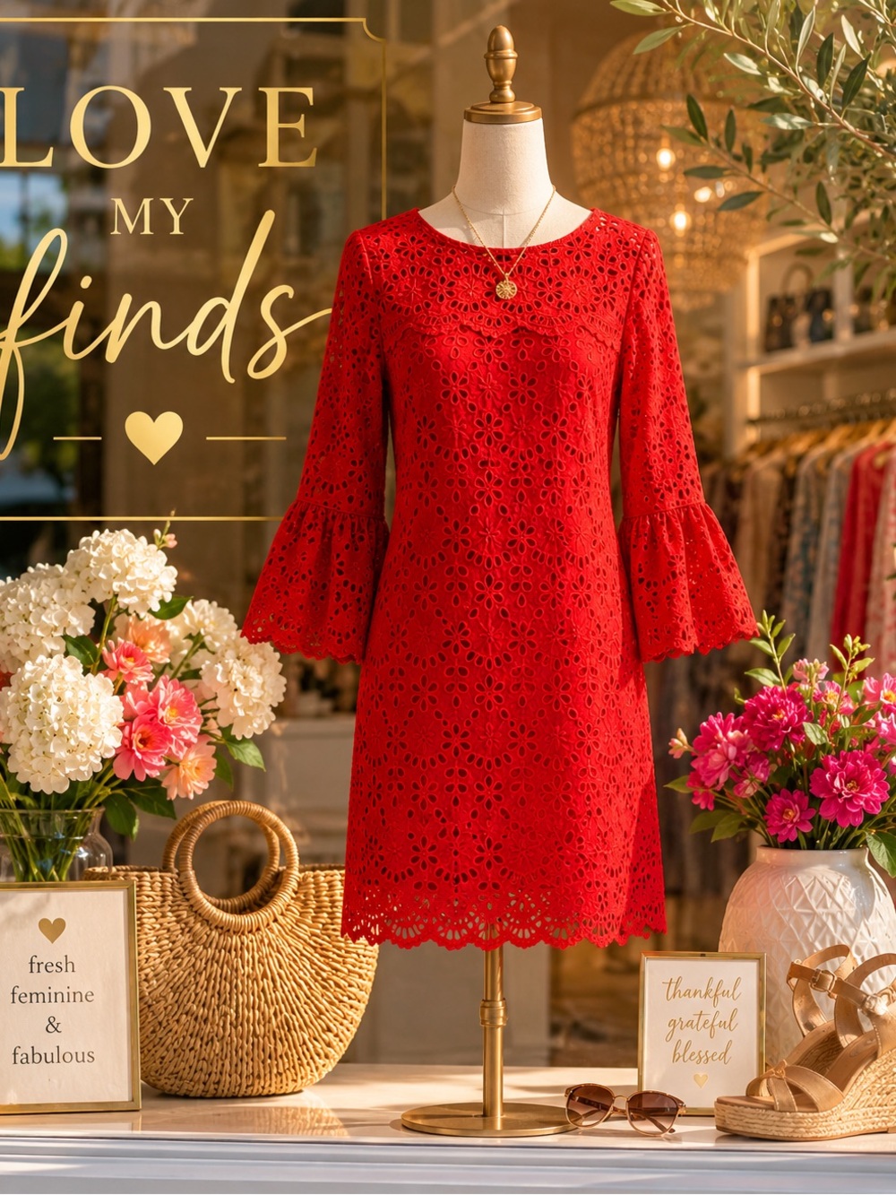 J.Crew Red/orange eyelet Lace Bell Sleeve Shift Dress Size 4 Floral Cutout Lined